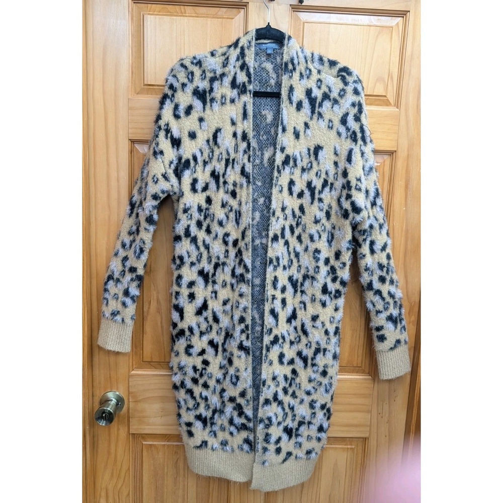 Madison Sweater Women's XL Open Front Cardigan Pockets Long Sleeves Leopard